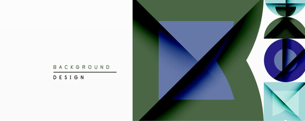 Aufkleber - Abstract geometric composition. Overlapping shapes create depth, using blue, green tones. Minimalist design with clean lines, modern aesthetic. Suitable background element.