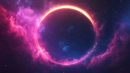 Wall Mural - cosmic eclipse in nebula cloudscape background space with glowing circle and stars generative ai art