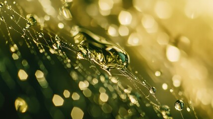 A captivating macro photograph of water droplets on a web