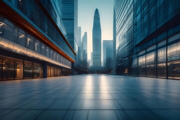 Aufkleber - 高層ビル群の都市景観 空と現代的な建築物の背景に広がる広々とした通り