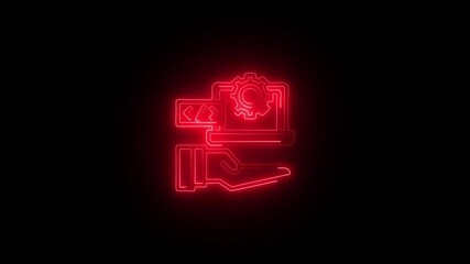 Neon style software development and app management icon animation on black background