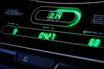 Treadmill display showing stats, exercise progress and monitorin