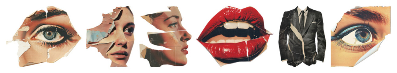 PNG Vibrant surreal collage art, element set on transparent background