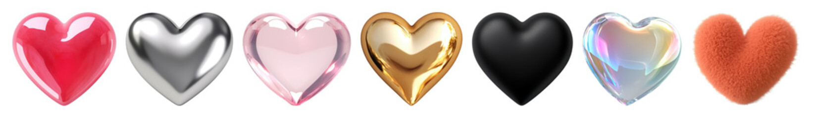 Canvas Print - png colorful hearts in various textures, element set on transparent background