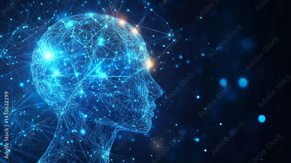 Abstract digital human head network connection technology concept ai ...