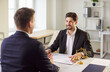 © Studio Romantic - Professional lawyer, solicitor or barrister, supervisor talk to analyse financial report, professional insurance agent discussing paper policy terms conditions with client, conduct lawsuits document