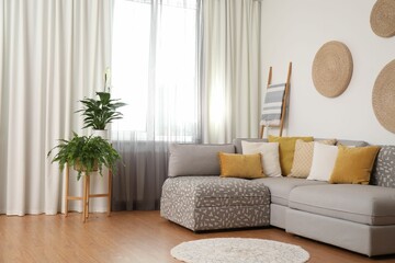 Poster - Window with stylish curtains in living room interior
