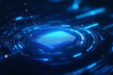 Wall Mural - coming fingerprint scanning biometric on a dark background with blue light glowing, identity check c