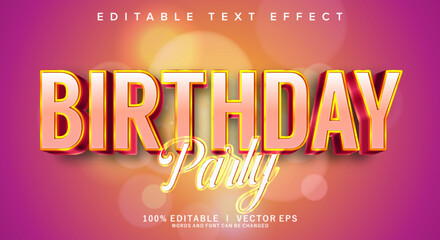 Wall Mural - birthday party 3d vector text effect with modern style design