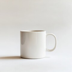 Fototapete - A clean, minimalist white mug sits on a stark white surface, casting a soft shadow. Simple design with a smooth finish.