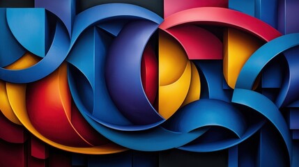 Wall Mural - abstract, vibrant, colorful, 3d shapes, dynamic composition, swirling lines in a background