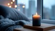 © Tida - Cozy Candlelight and Soft Knit Blanket - Serene bedroom scene, candlelight warmth, soft textures, cozy atmosphere, peaceful relaxation