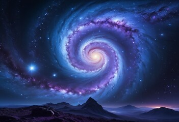 Wall Mural - The \Spiral Galaxy Image\ is set against a mountain