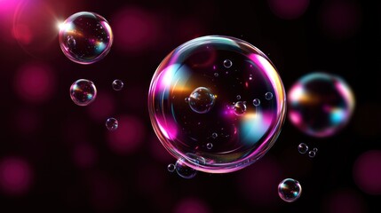 Wall Mural - colorful bubbles in dark background with bokeh