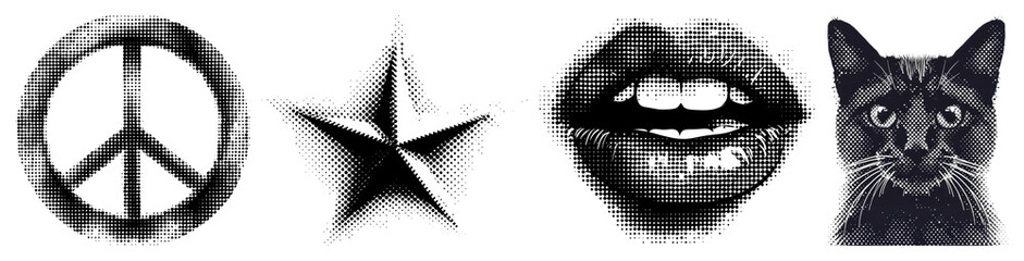 Wall Mural - png symbols peace star lips cat, element set on transparent background