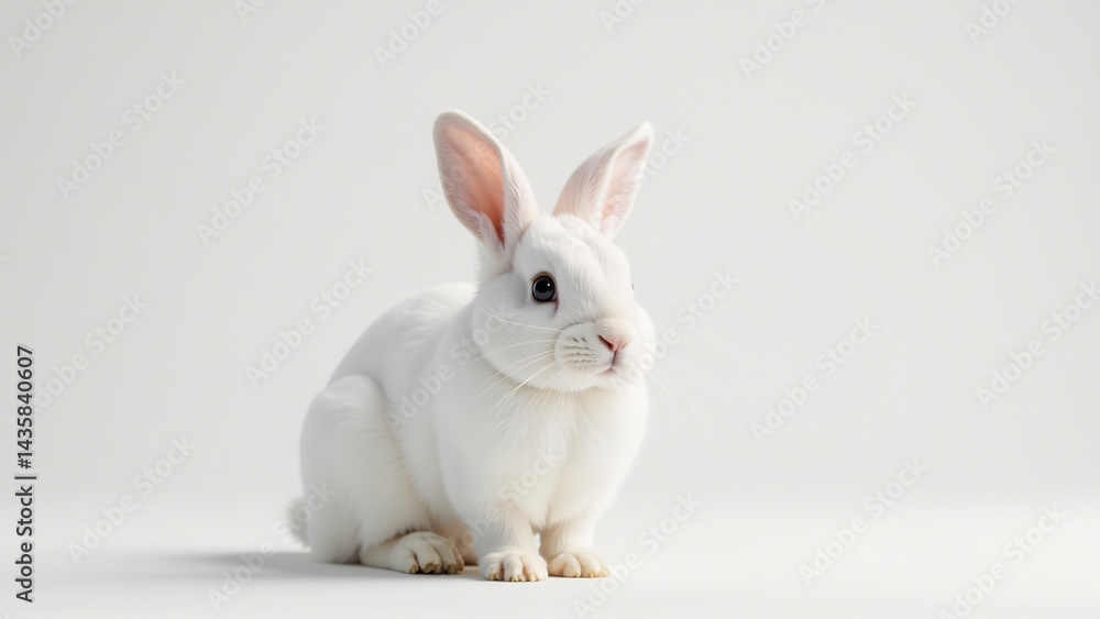 Fluffy White Lop-Eared Rabbit Sitting Calmly, Nose Twitching Slightly ...