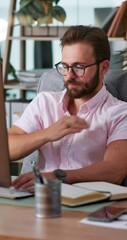 Poster - Businessman, computer and neck pain with stress for muscle tension, inflammation or discomfort. Man, employee or shoulder injury with ache on technology for bad posture or pressure at office desk