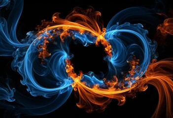 Wall Mural - Close-up of blue and orange swirl on black background