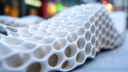 Wall Mural - abstract white honeycomb structure outdoors, city background