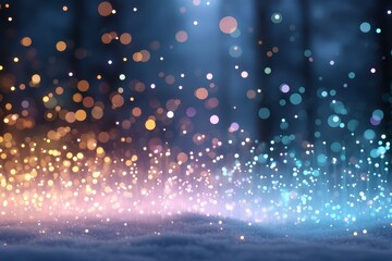 Wall Mural - Sparkling Particles On Snowy Forest Floor At Night