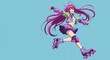 © Xenia - ローラースケートでジャンプする紫色の髪の女の子、コピースペースあり