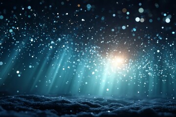 Wall Mural - Dark Blue Winter Fantasy Background With Glowing Lights And Sparkles