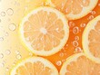 © darion - Close-up of lemon slices submerged in bubbly liquid.  Vibrant citrus hues and sparkling bubbles