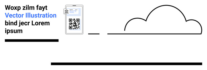 Smartphone scanning QR code connected to cloud network. Ideal for technology, data sharing, innovation, digital tools, cloud storage, apps, simple landing page