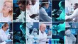 © Acronym - Technology and medical concept. Scientists, lab equipment and microscopes in biomedical innovations and clinical studies. Ideal for educational content. Vertical videos.