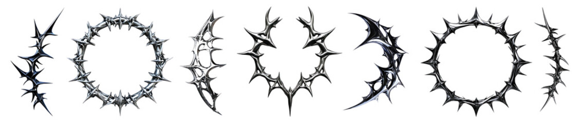 Wall Mural - png metallic spiked circular designs, element set on transparent background