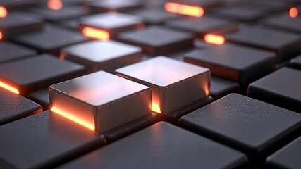 Abstract video with dark gray cubes and orange glowing accents creating a modern digital background