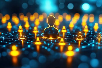 Wall Mural - digital network connections among individuals with glowing icons representing social interactions an