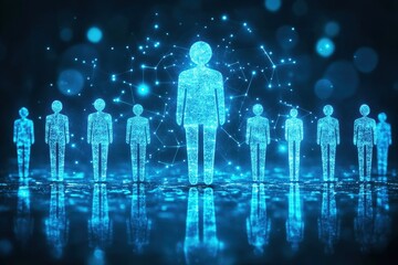Wall Mural - abstract representation of human connections through glowing digital figures and network patterns, s