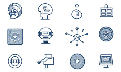 Wall Mural - ai artificial intelligence icon set - machine learning, robotics, technology concepts in blue minima