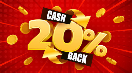 Wall Mural - cashback 20 percent. cashback or money back label. vector illustration