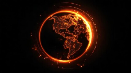 Wall Mural - futuristic digital globe with orange lines and dots representing global communication and technology