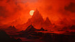 © sunnie - red mountain landscape illustration background poster decorative painting