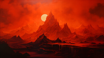 red mountain landscape illustration background poster decorative painting