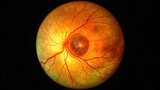 Ophthalmoscopic image of diabetic retinopathy with microaneurysms and hemorrhages