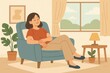 © Kitta Studio - Serene Woman Relaxing in Cozy Living Room Artwork Illustration