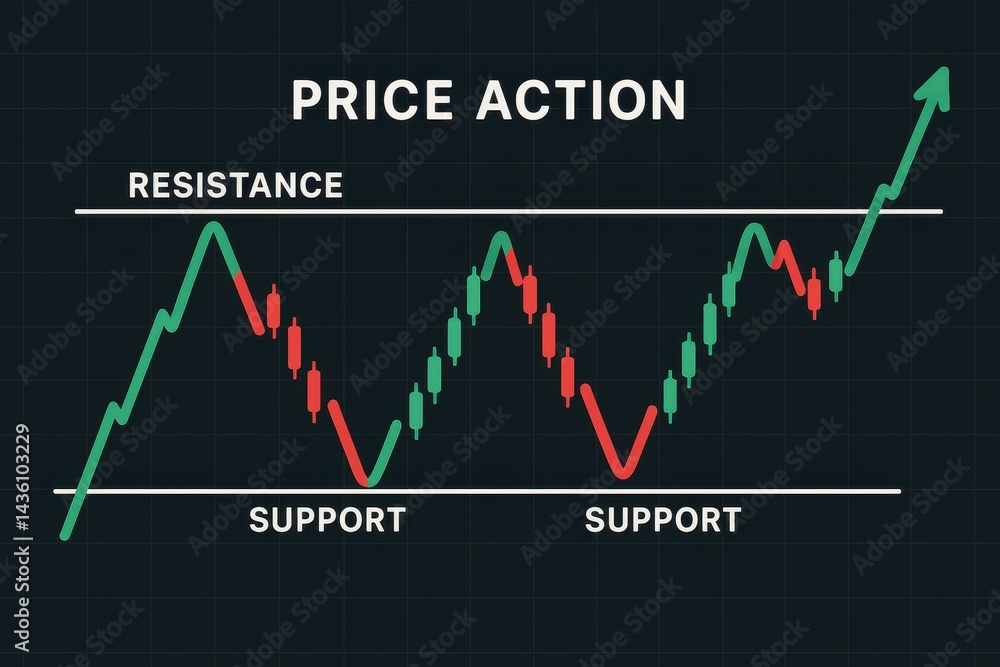 Price Action Chart to Illustrate Support and Resistance Levels Stock ...