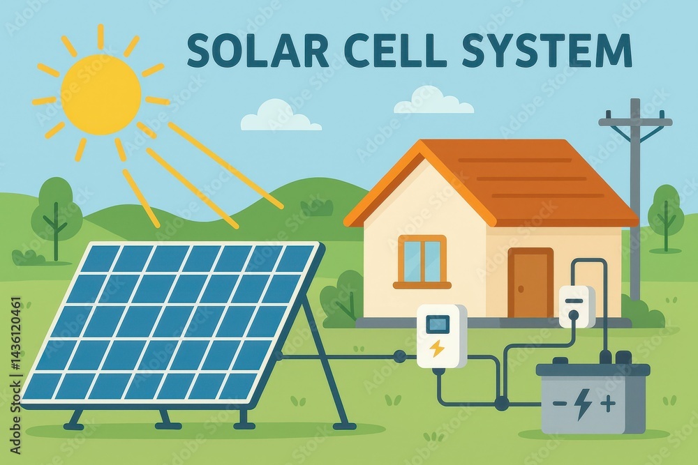 Simple Solar Cell Diagram for Renewable Energy System Use Stock ...