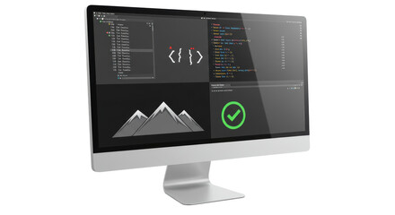 Isolated Computer Screen Displaying Code and Green Checkmark