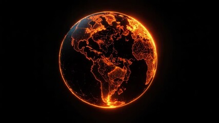 Wall Mural - dramatic glowing earth sphere with fiery network connections on black background