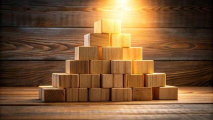Aufkleber - Illuminated Wooden Blocks Forming a Pyramid on Rustic Wood Surface