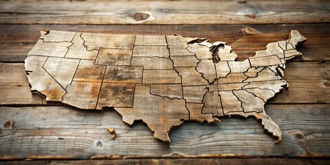 Aufkleber - A Rustic Wooden Map of the Nation's States, Showing the Divisions and Unity of the Land