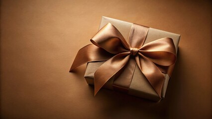Aufkleber - A Luxurious Brown Gift Box with a Shiny Bronze Ribbon Bow, Ready for a Special Occasion