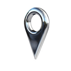 sleek chrome location icon symbolizing navigation on a clear isolated field