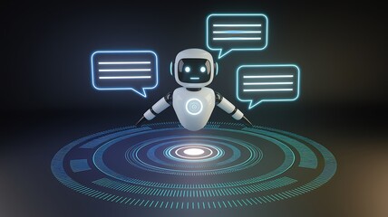 digital companion: an ai chatbot poised in the center, accompanied by speech bubbles that symbolizes