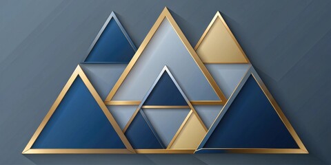 Wall Mural - abstract gold and blue triangular geometric pattern design with subtle shadowing and layering effect